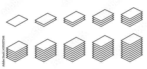 Cartoon drawing empty A4 or A3 copy paper, stacked paper. Flat paper stack. Document, paperwork. Stationery stacked papers icon. Pile papers, file, web icon. Printouts, hardcopy documents. Sheet logo.