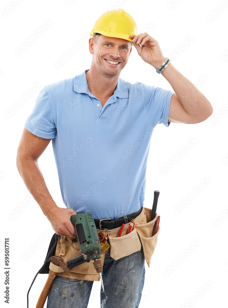 Portrait, construction and PNG with a contractor man isolated on a transparent background for maintenance. Building, diy and tool belt with a mature engineer or handyman working on a labor project Portrait, construction and PNG with a contractor man isolated on a transparent background for maintenance. Building, diy and tool belt with a mature engineer or handyman working on a labor project