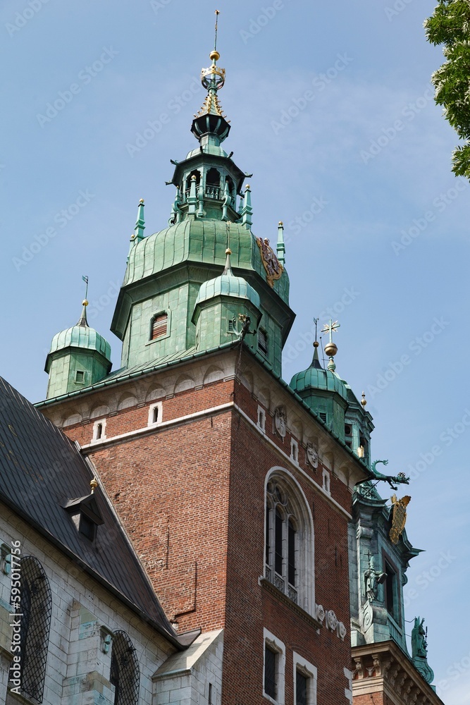 Tower of the cathedral inside Wawel royal castle, Krakow, Poland