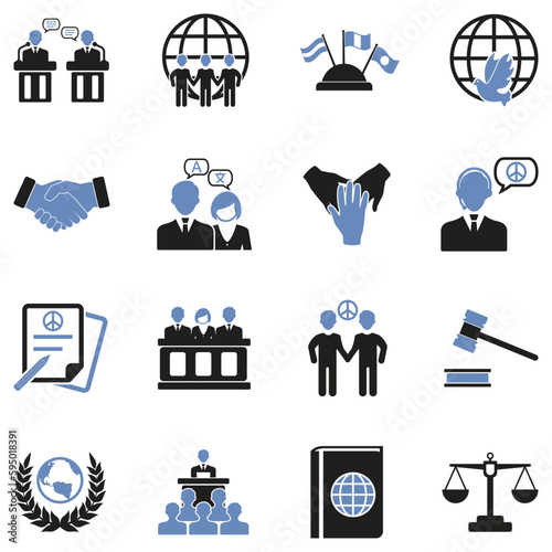Diplomacy Icons. Two Tone Flat Design. Vector Illustration.