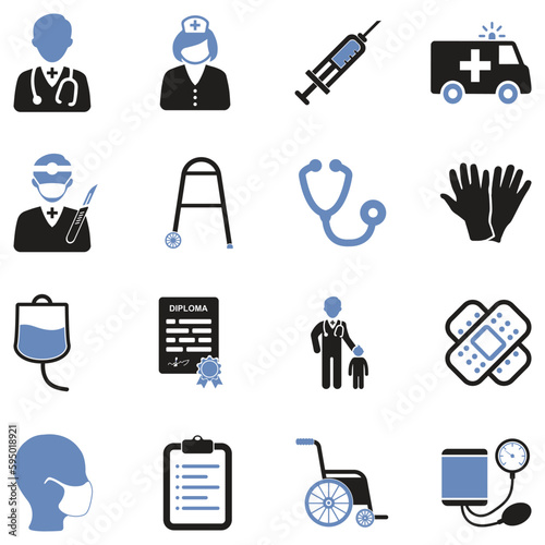 Doctor and Nurse Icons. Two Tone Flat Design. Vector Illustration.