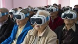 Modern Aging, elderly using virtual reality  glasses, Generative AI