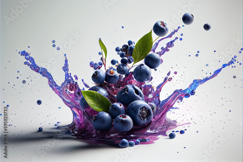 Fotografija illustration of fresh blueberry fruit with water splash on white background