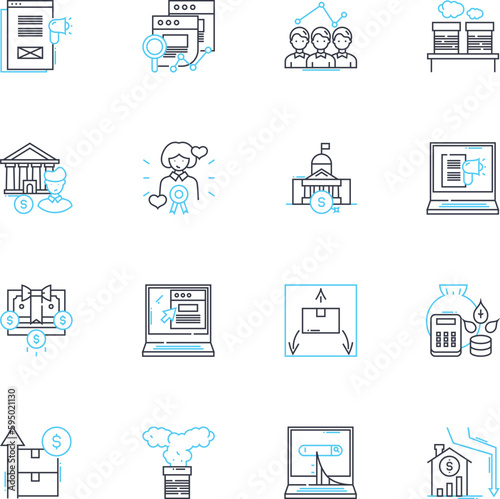 Trade slump linear icons set. Downturn, Recession, Decline, Stagnation, Sluggishness, Reduction, Depression line vector and concept signs. Contraction,Dip,Decrease outline illustrations