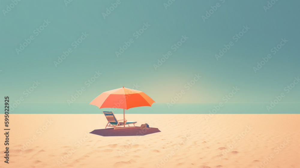 Minimal tropical beach background. Retro tone color style. Summer holiday and travel vacation concept. Generative ai.