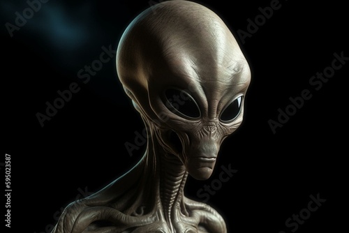 3d rendered illustration of an alien on black background. Generative AI