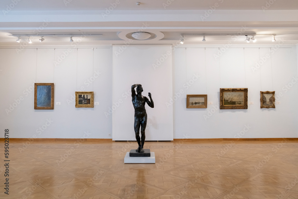 Bucharest, Romania- March 31, 2023. Interior of the National Museum Art