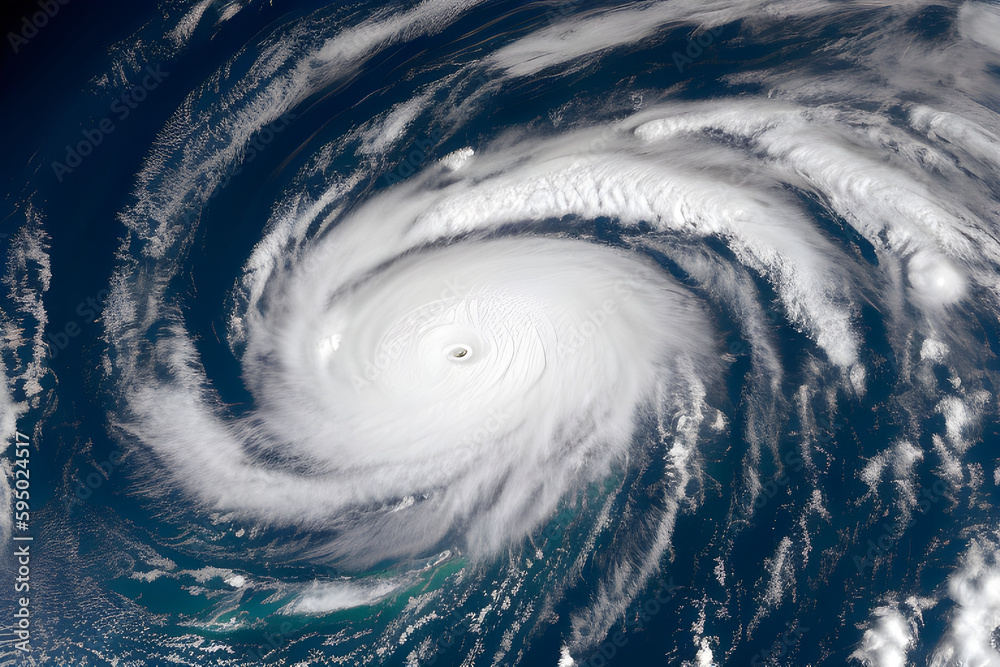 A powerful hurricane or cyclone or typhoon, viewed from space