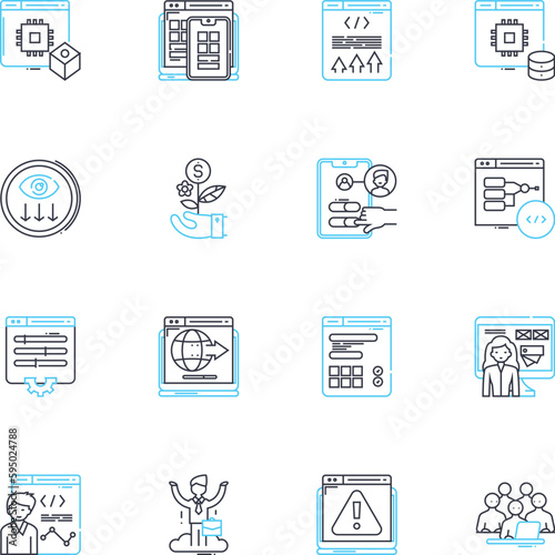Content creation linear icons set. Creativity, Strategy, Innovation, Writing, Storytelling, Design, Imagery line vector and concept signs. Video,Photography,Socialmedia outline illustrations