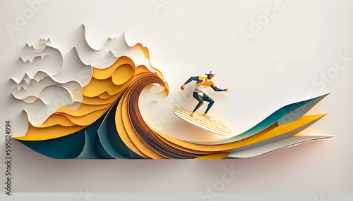 illustration of a surfer on the waves,generative ai