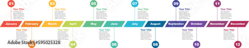 Presentation timeline business infographic template for 12 months, 1 year, 12 Months Concepts timeline work flow processes or steps, Circle Timeline infographic