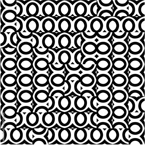  White background with abstract shapes. Black and white texture. Seamless monochrome repeating pattern for decor, fabric or cloth.