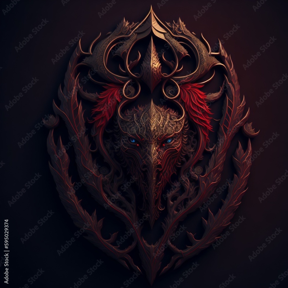 a red shield rcb with rcb details, with golden lion body in centre fractal  isometrics details bioluminescens : a stunning realistic photography, 3d render, octane render, intricately detailed, cinema