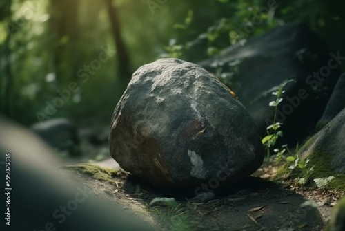 (4k) Cinematic closeup of a stone in nature AI. Generative AI