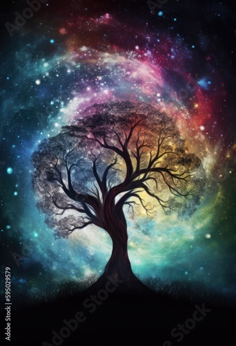The earth tree in the starry sky Generative Ai © FineHouse