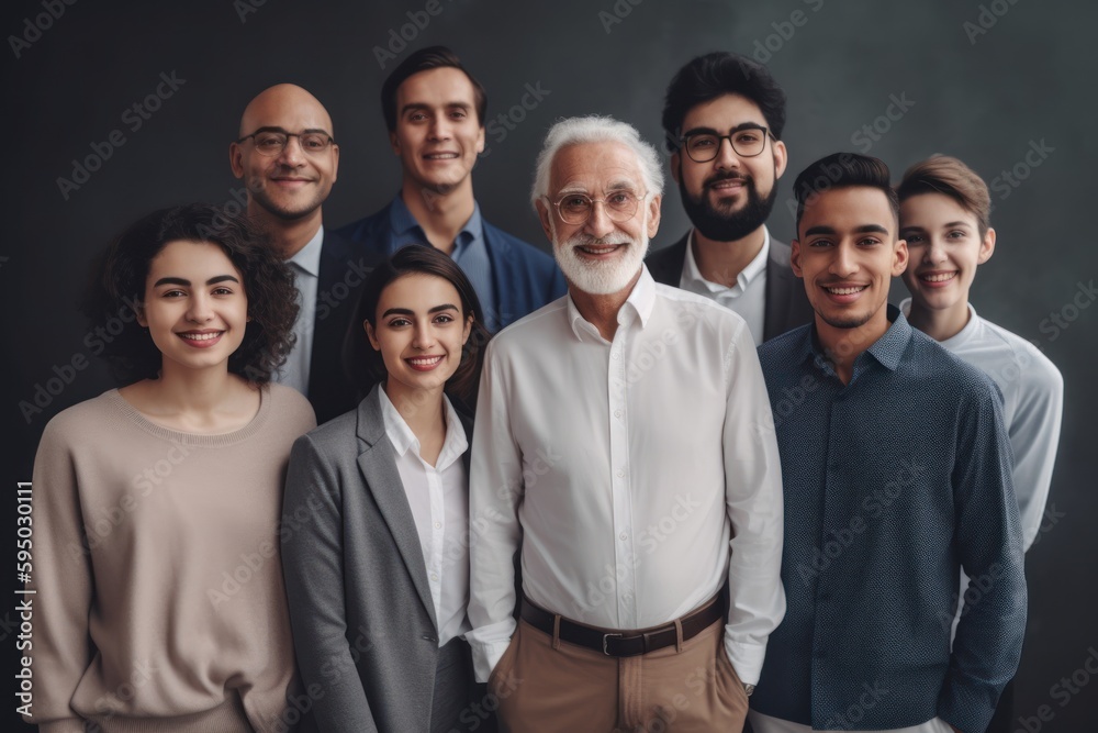 Group of multigenerational business team standing in front of camera during meeting work , Businesspeople with diverse age and ethnicity concept.  Ai generated
