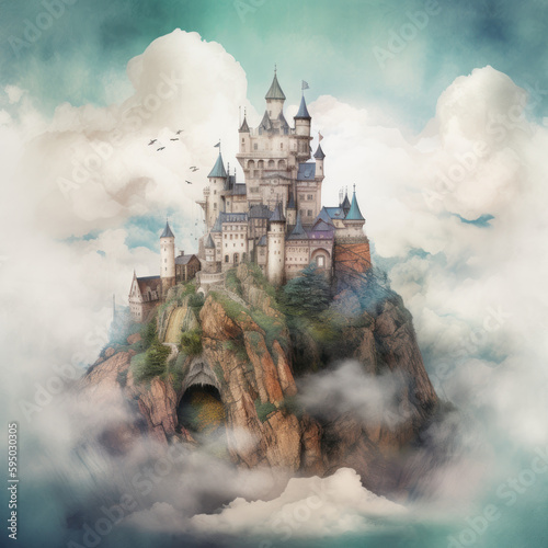 A whimsical fairytale castle in the clouds  Generative AI
