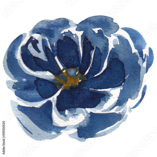 Stylish blue watercolor flower on a transparent background - Watercolor Clipart