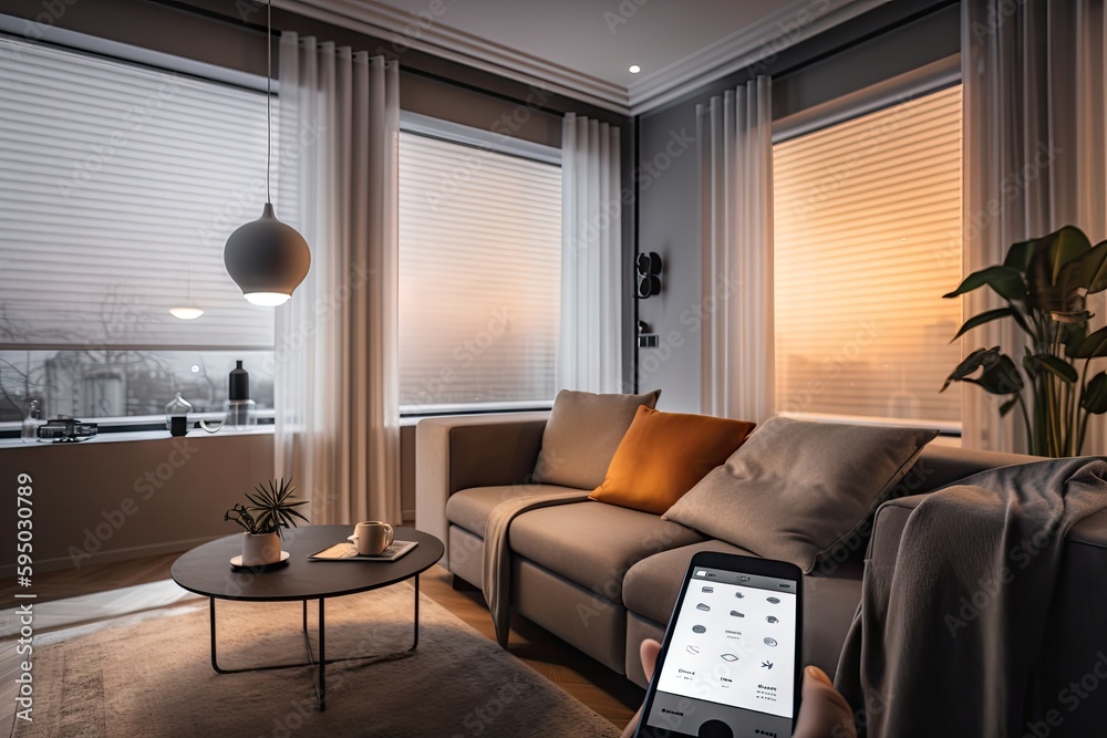 Image showcasing smart home with automated and voice-controlled blinds for different ...