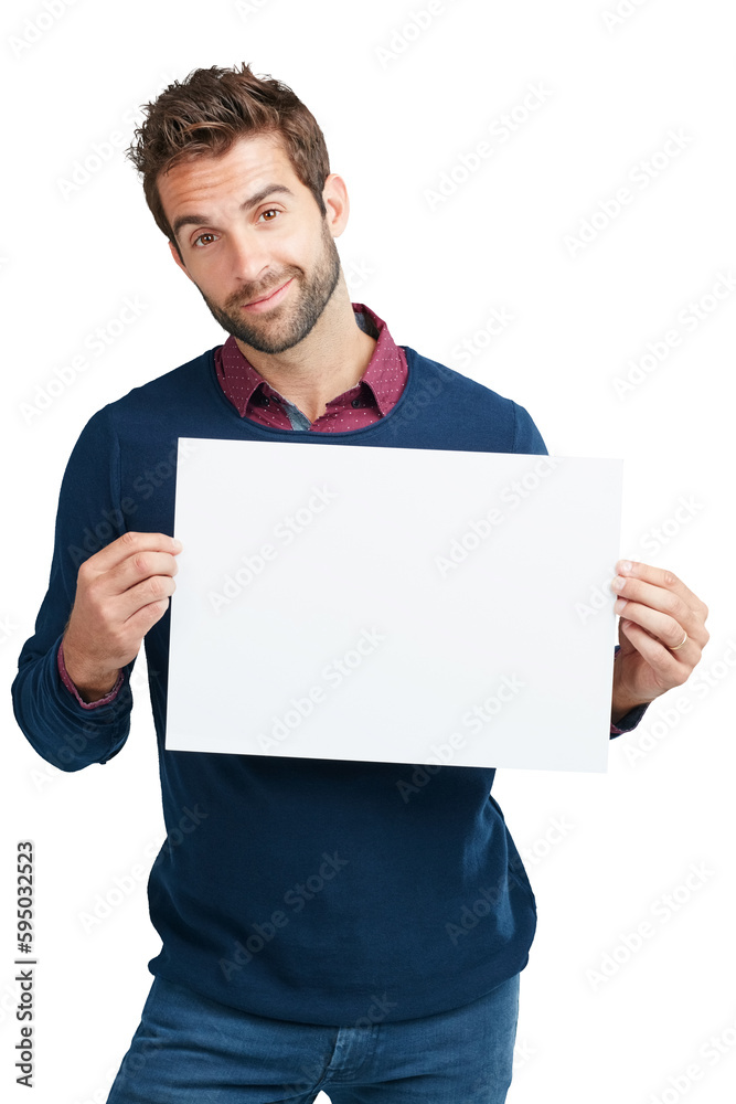Poster, billboard and portrait of business man on png, isolated and transparent background. Advertising, branding and male person with empty banner space for announcement, promo information and news Poster, billboard and portrait of business man on png, isolated and transparent background. Advertising, branding and male person with empty banner space for announcement, promo information and news