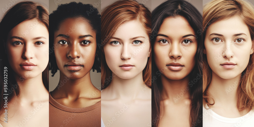 Obraz premium Portrait of a group of young beautiful mixed race women AI generative art
