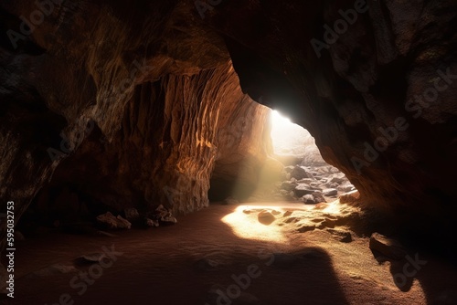Awakening Beauty: Enchanting Sunrise in Hawaiian Caves. Generative AI