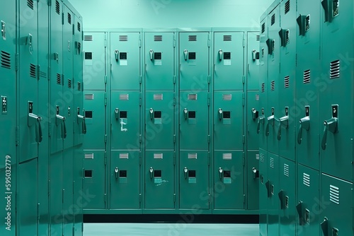 A Safe Haven for Students  Green Lockers in School Locker Room. Generative AI