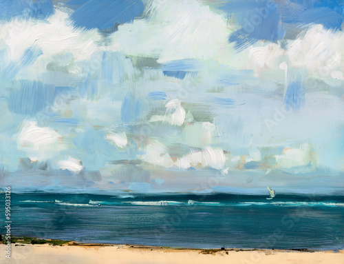 Konstfotografi Oil painting on canvas depicting sailing boats over water
