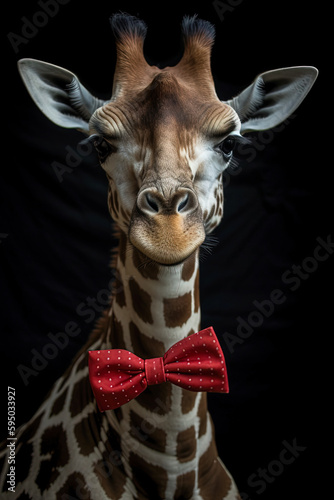 Giraffe in a stylish business suit. Portrait of a business funny animal ,  created with Generative AI technology © mariof