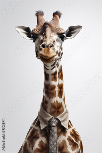 Giraffe in a stylish business suit. Portrait of a business funny animal    created with Generative AI technology
