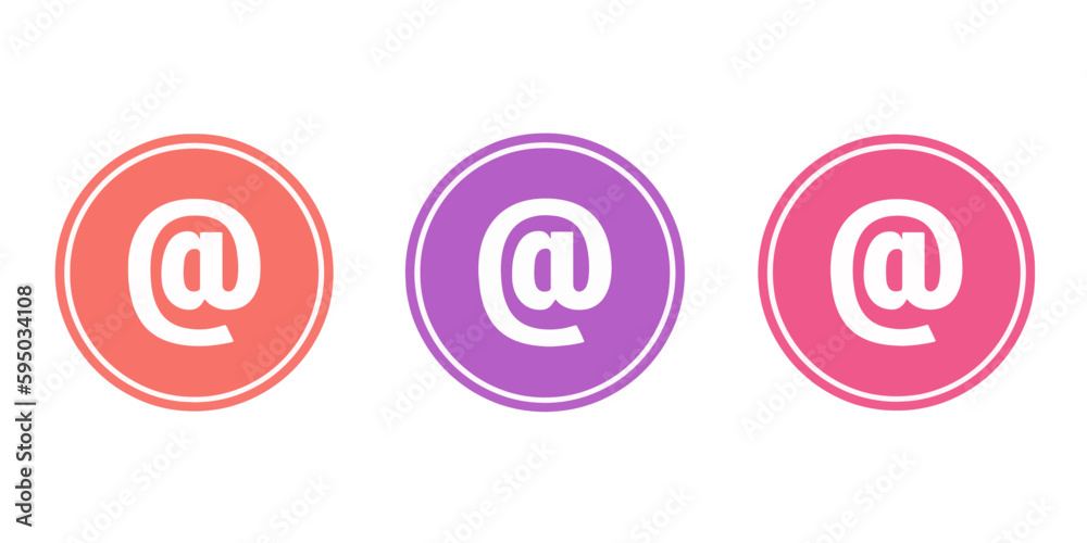 Set of circular stickers with the at symbol or sign Set of circular stickers with the at symbol or sign