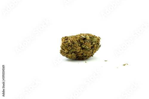 Prescription medical marijuana flower. Cannabis bud. Weed strain. Medical marijuana strain. White Background