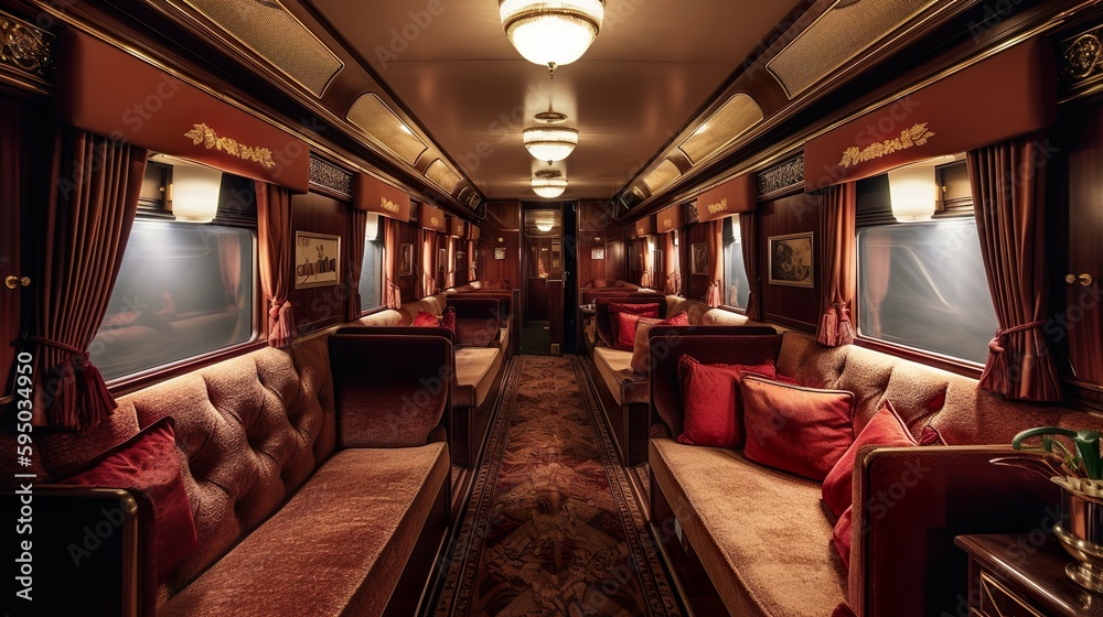 Fototapeta premium Luxury retro train interior, generative Ai