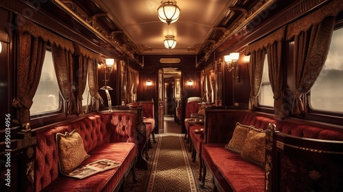 Luxury retro train interior, generative Ai