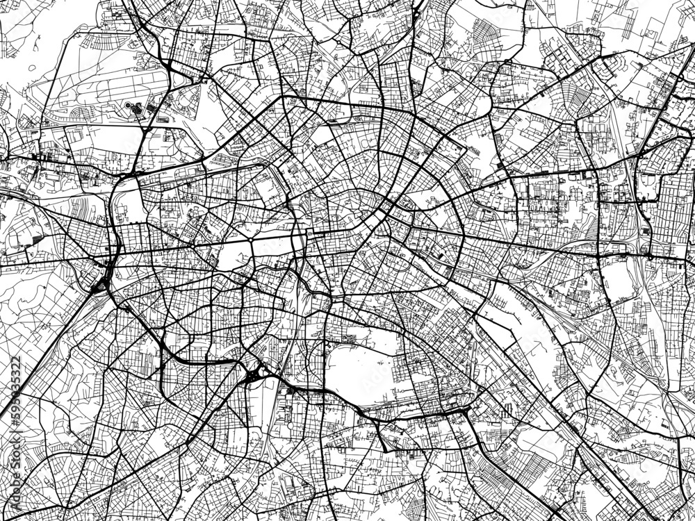 Vector road map of the city of  Berlin in Germany on a white background.