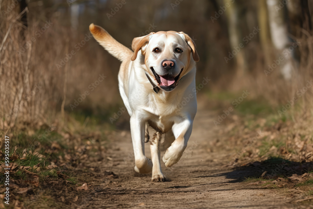 labrador breed dog running happy in the field. Ai generative labrador breed dog running happy in the field. Ai generative