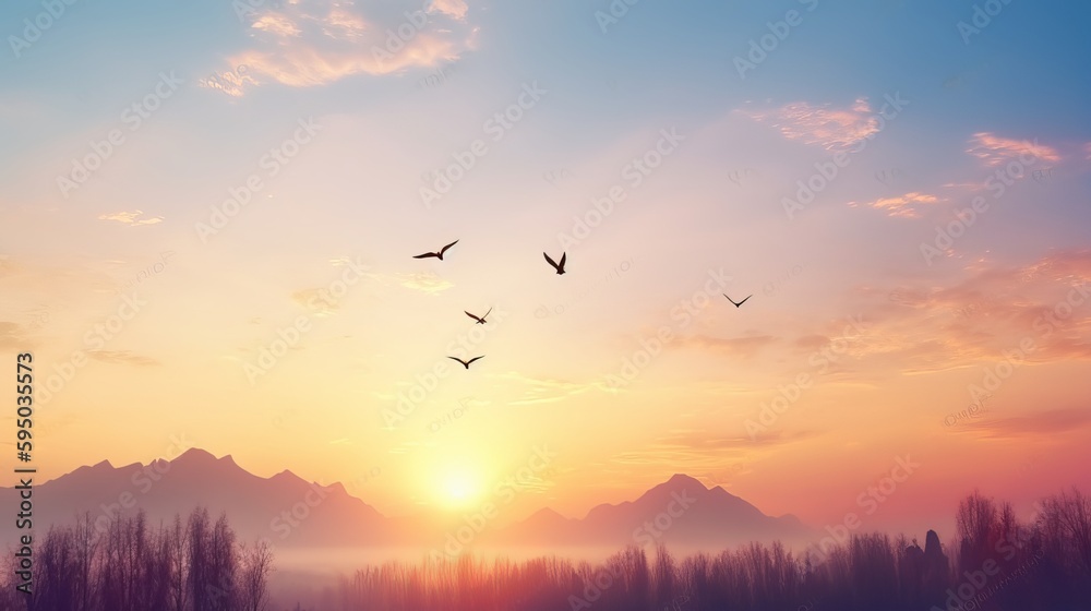 Beautiful Peaceful Spring Morning Sky with Birds