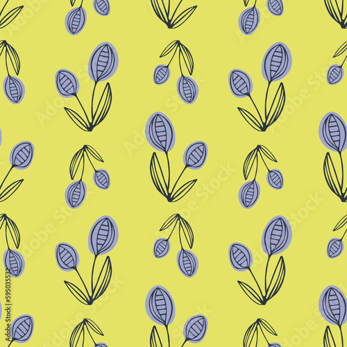 Floral seamless pattern, black and white fiddle leaf fig on white background, line art ink drawing