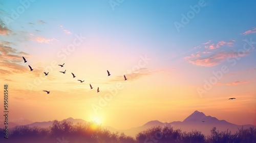 Beautiful Peaceful Spring Morning Sky with Birds © Jardel Bassi