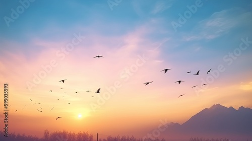 Beautiful Peaceful Spring Morning Sky with Birds