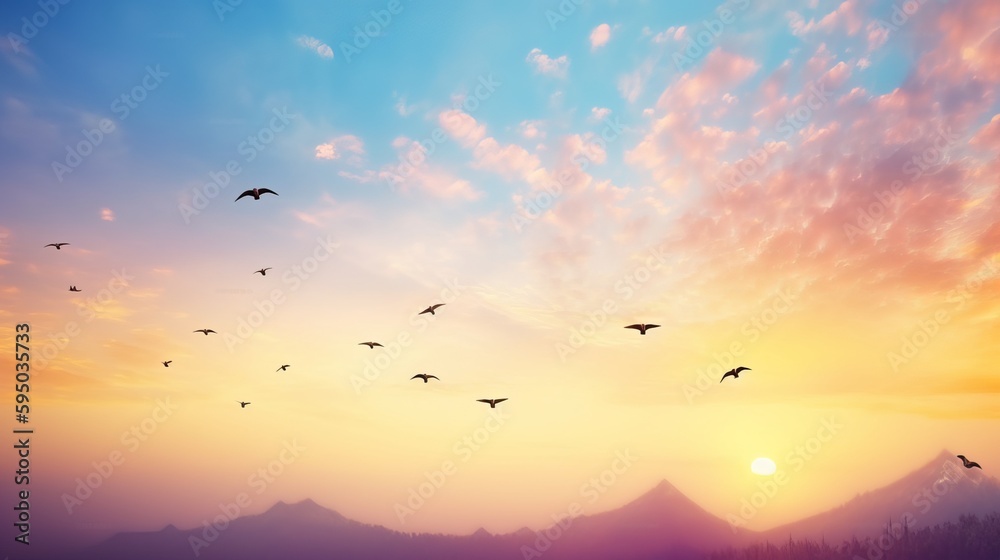 Beautiful Peaceful Spring Morning Sky with Birds