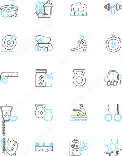 Cardio workout linear icons set. Aerobics, Endurance, Stamina, Jogging, Running, HIIT, Cycling line vector and concept signs. Swimming,Jumping,Dancing outline illustrations