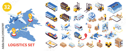 Isometric Cargo Logistics Icons