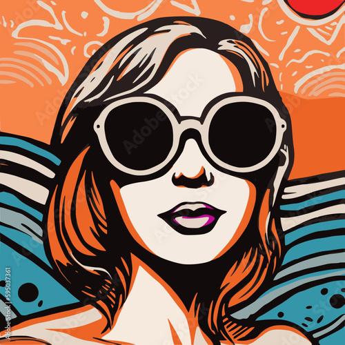 girl in sunglasses, beach theme