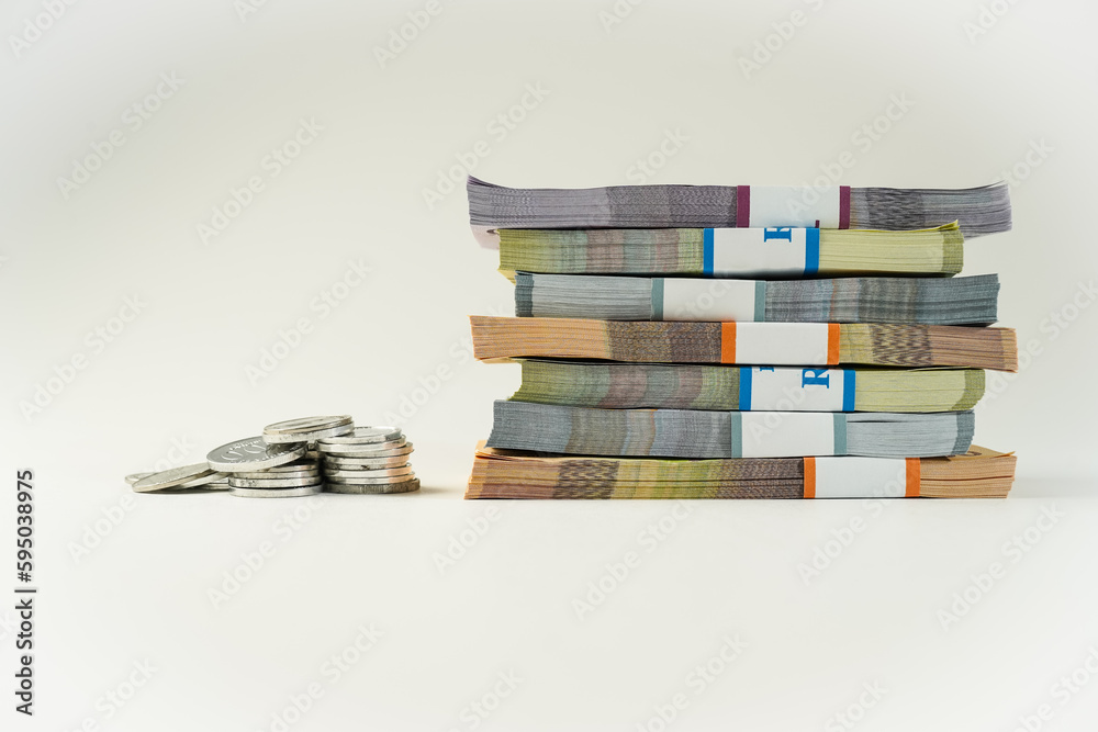 Jakarta, Indonesia, April 15, 2023, various bundles of banknotes, and