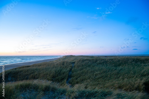 Blue hour on the beach after sunset North Sea Denmark