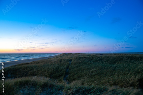 Blue hour on the beach after sunset North Sea Denmark