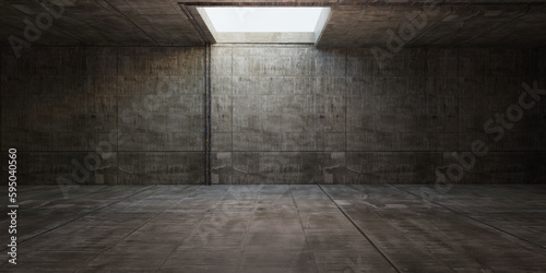 Abandoned warehouse scene cement floor old cement wall dilapidated room background 3D illustration