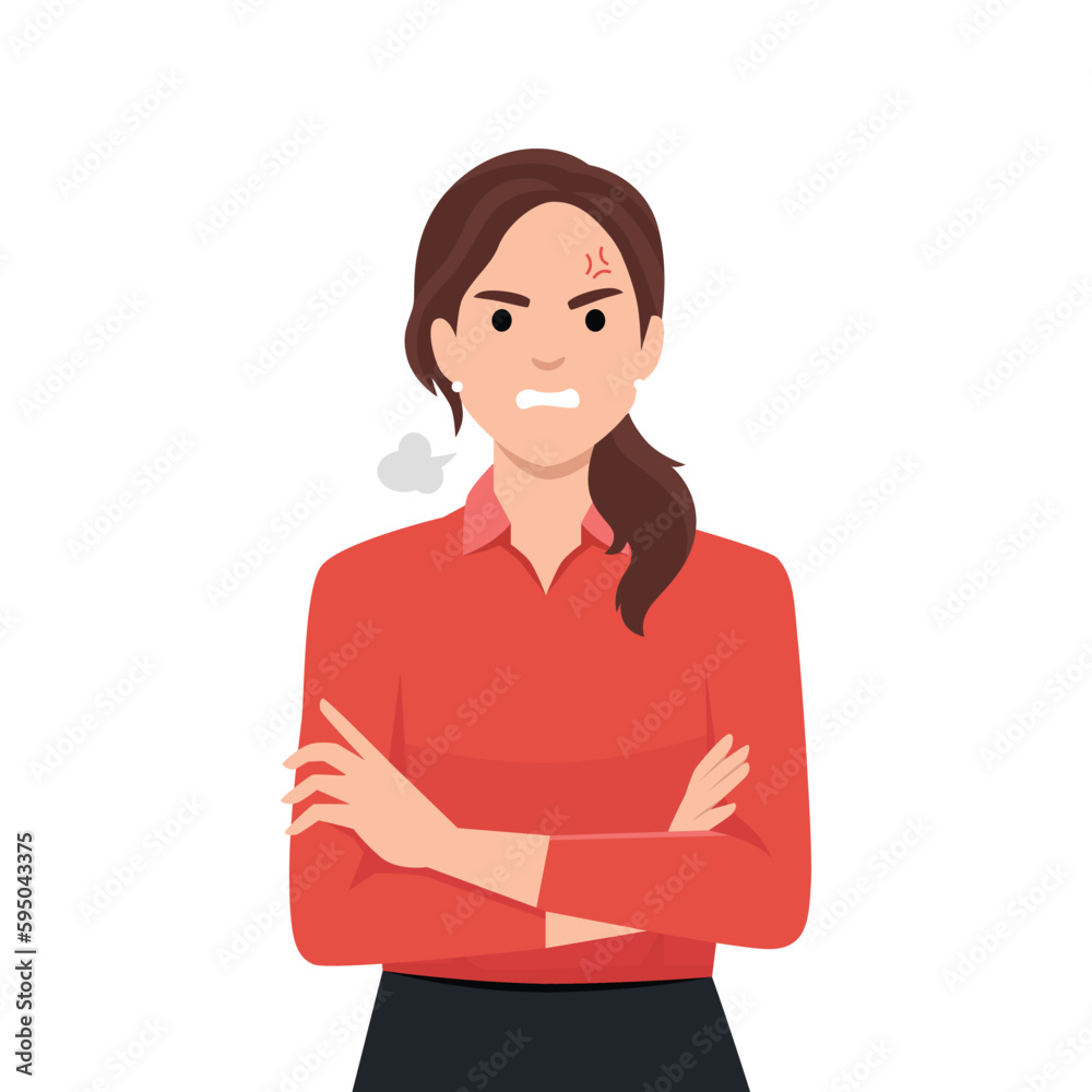 Angry young woman crossed her arms. The girl is standing in a green sweater with her arms crossed over her chest. Angry young woman crossed her arms. The girl is standing in a green sweater with her arms crossed over her chest.