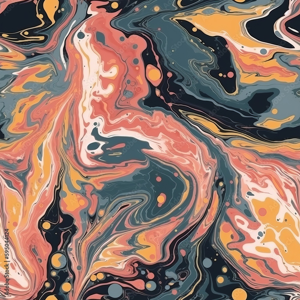 Fluid hypothetical marble portray organize. Seamless pattern, AI Generated